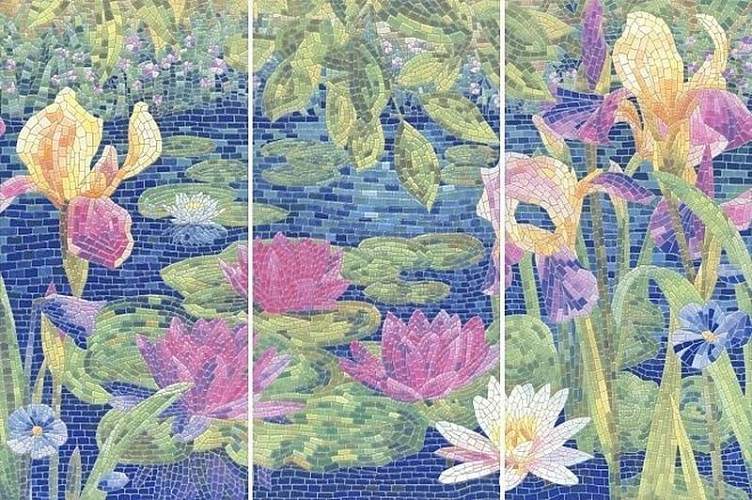 Панно Сад Моне Лаппатированный HGD\A94\3x\11000RL (из 3-х плиток) 60x90